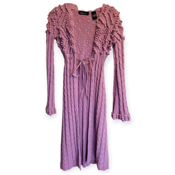 Y2K Lavender Rib-Tied Long Bobble Cardigan Vintage Fairycore XS Soft Girl - Picture 2 of 11